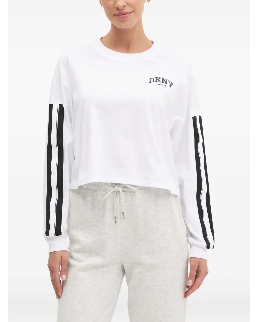 DKNY White Stripe-Detail Long-Sleeve T-Shirt