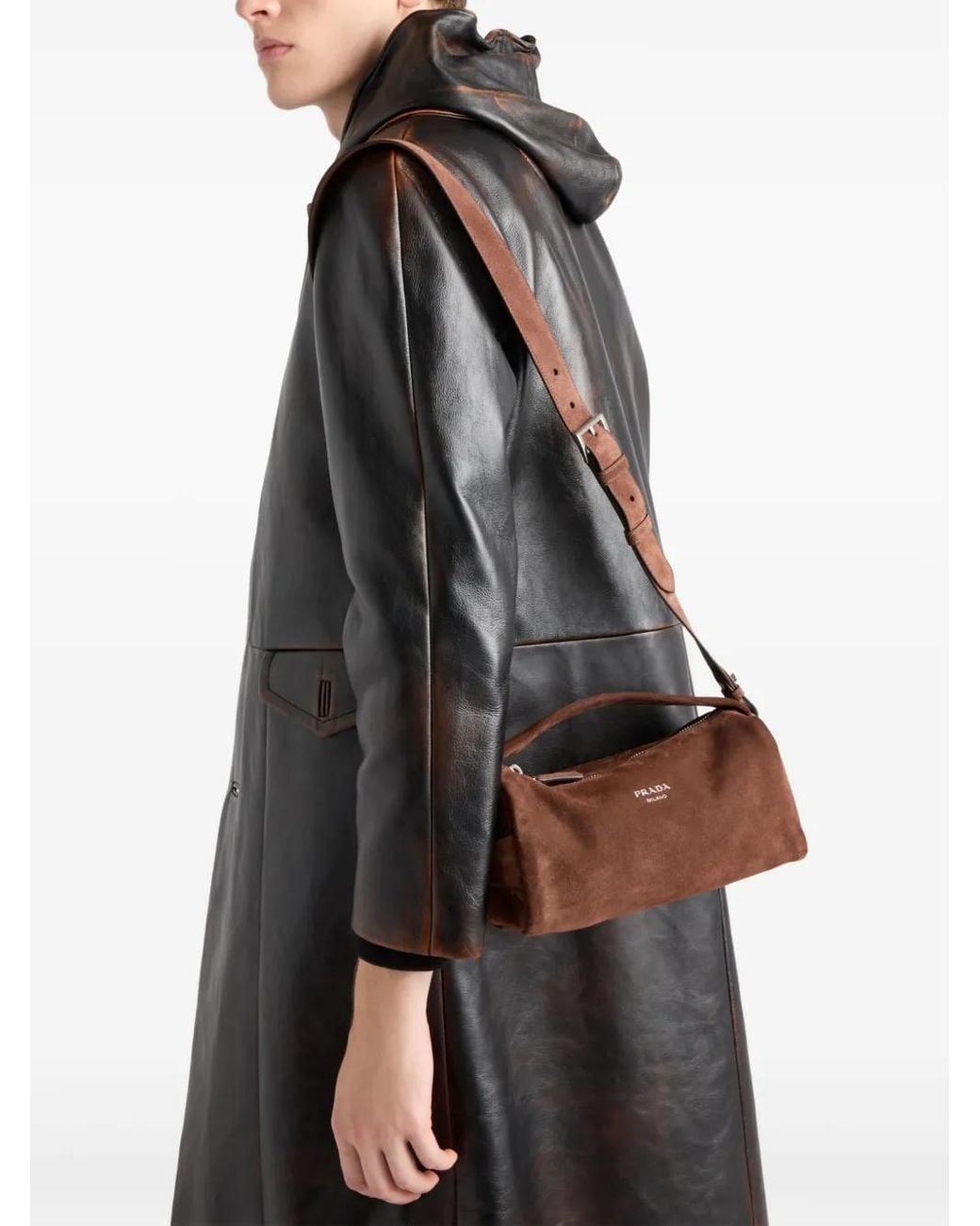 Prada Brown Suede Shoulder Bag for men