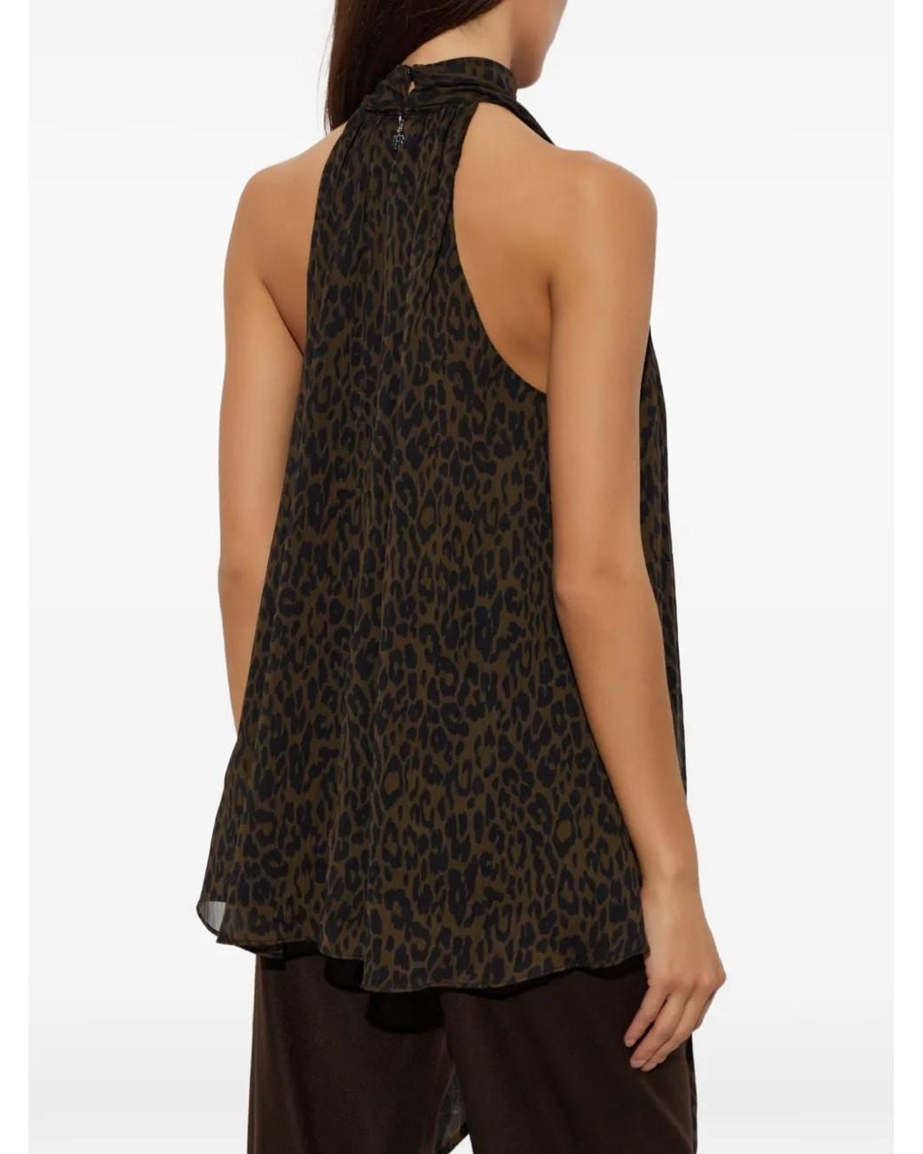 ROTATE BIRGER CHRISTENSEN Black Halterneck Bow Top Leopard