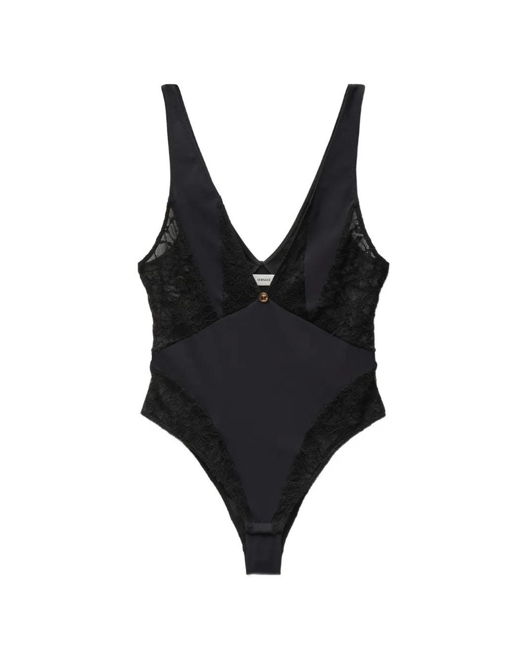 Versace Black Lace-Trim Bodysuit