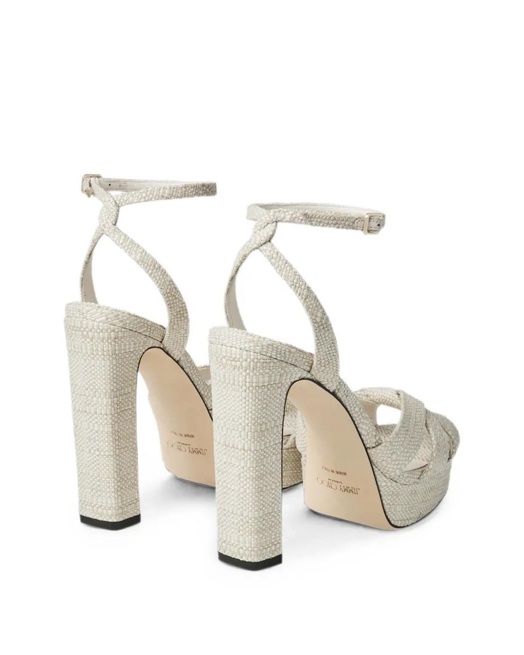 Jimmy Choo White Kove 120 Natural Fine Raffia-Effect Platform Sandals