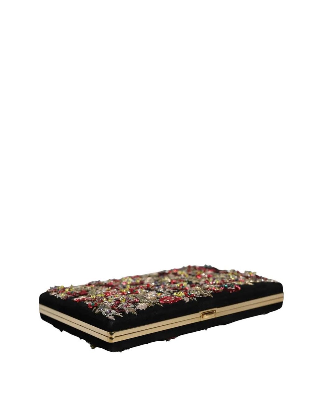 Dolce & Gabbana Black Floral-Embroidered Clutch Bag