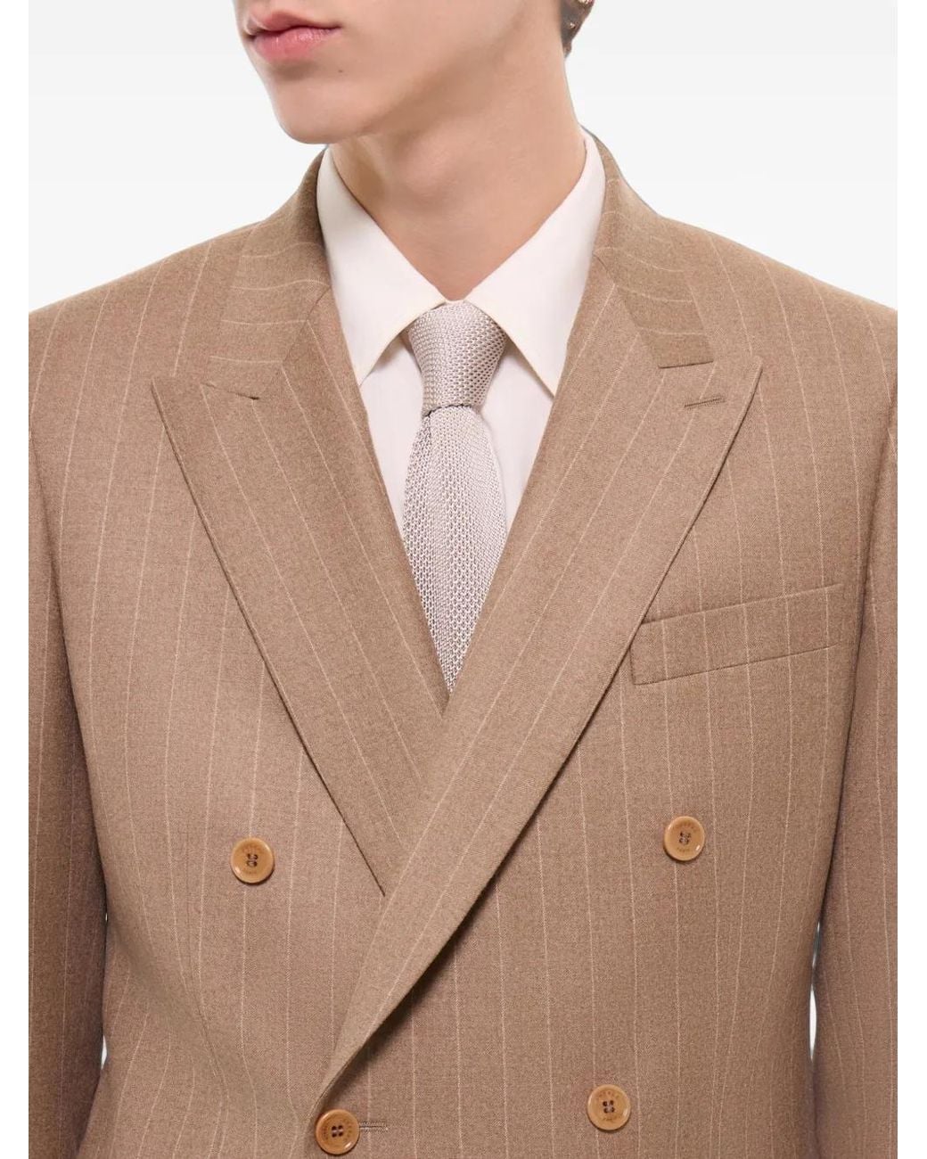 Fursac Brown Double-Breasted Striped Blazer for men