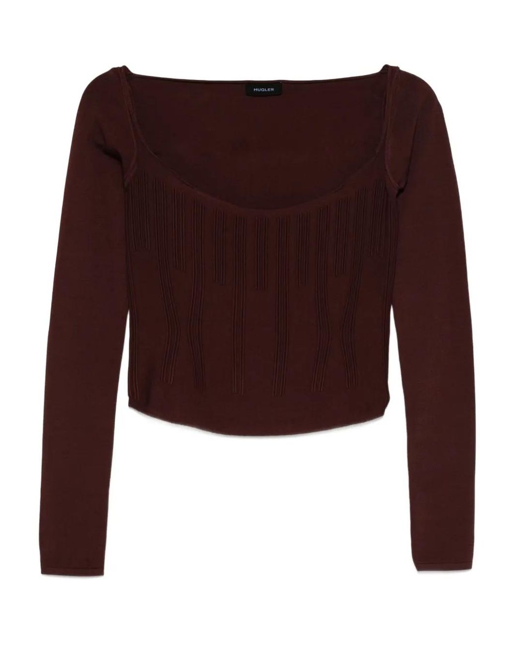 Mugler Purple Square-Neck Ribbed Top