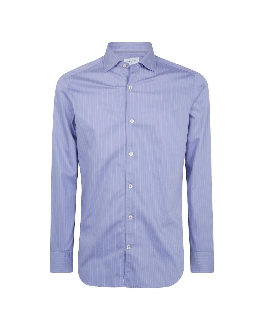 Tintoria Mattei 954 Blue Vertical-Stripe Long-Sleeve Shirt for men