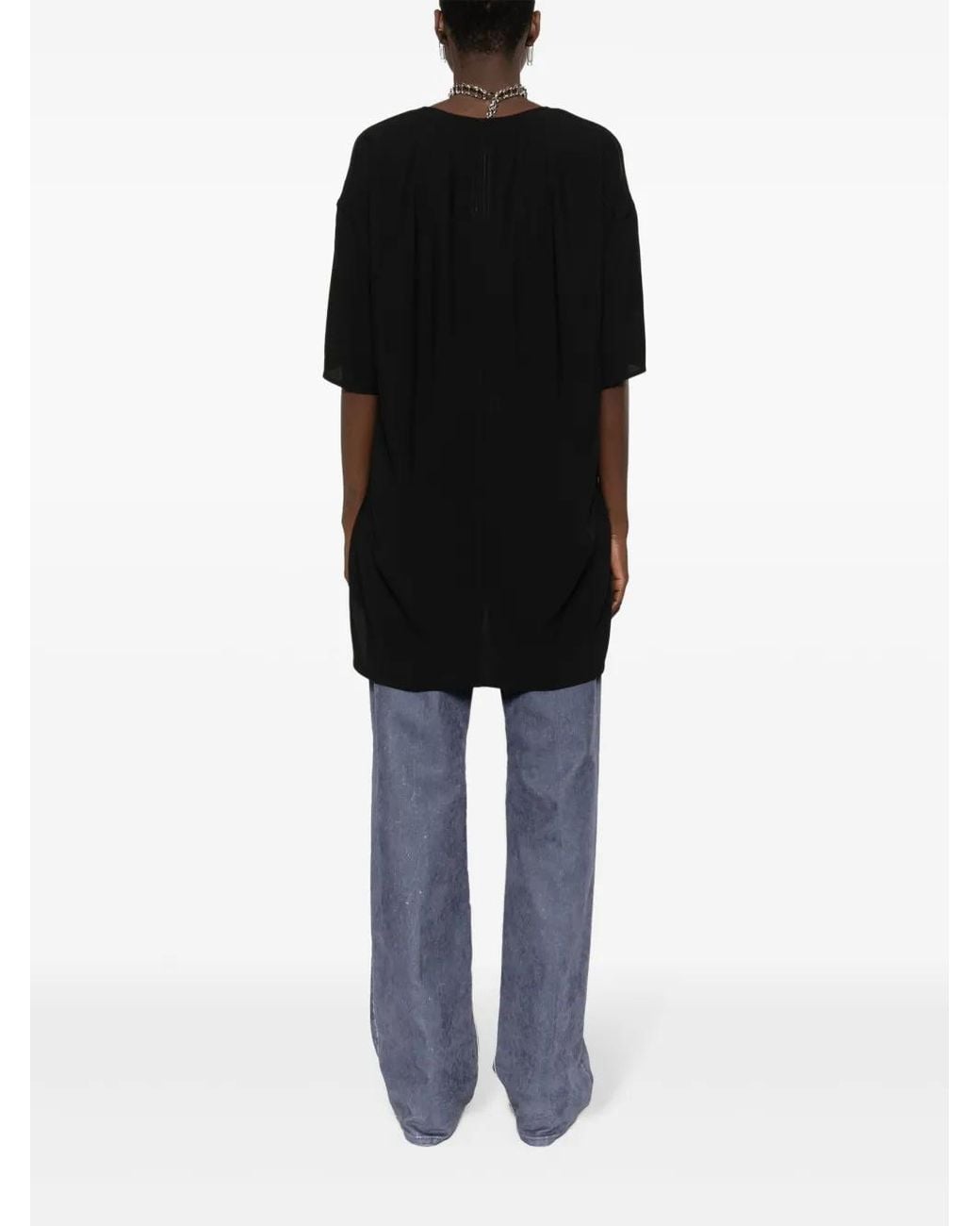 Rick Owens Black V-Neck Drop-Shoulder Blouse