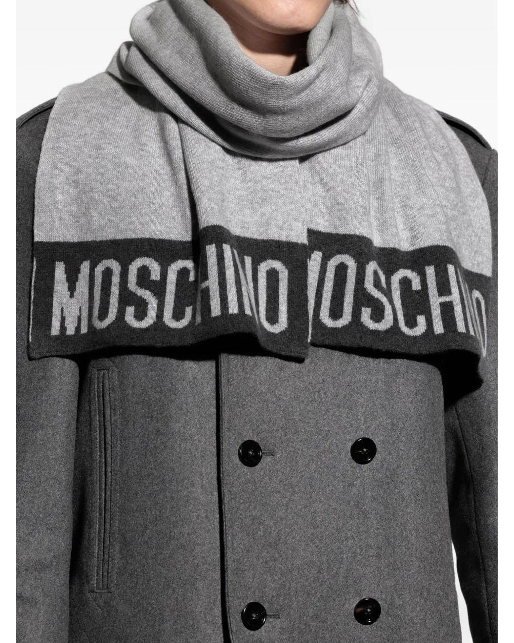 Moschino Gray Logo-Detail Scarf