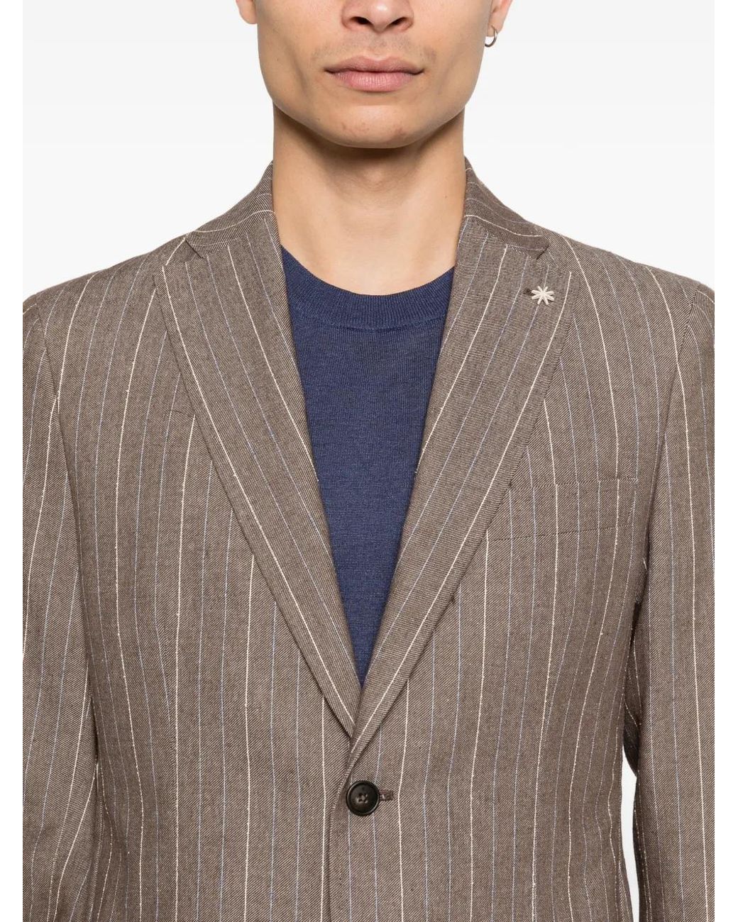 Manuel Ritz Striped Two-Button Blazer in Brown for Men | Lyst