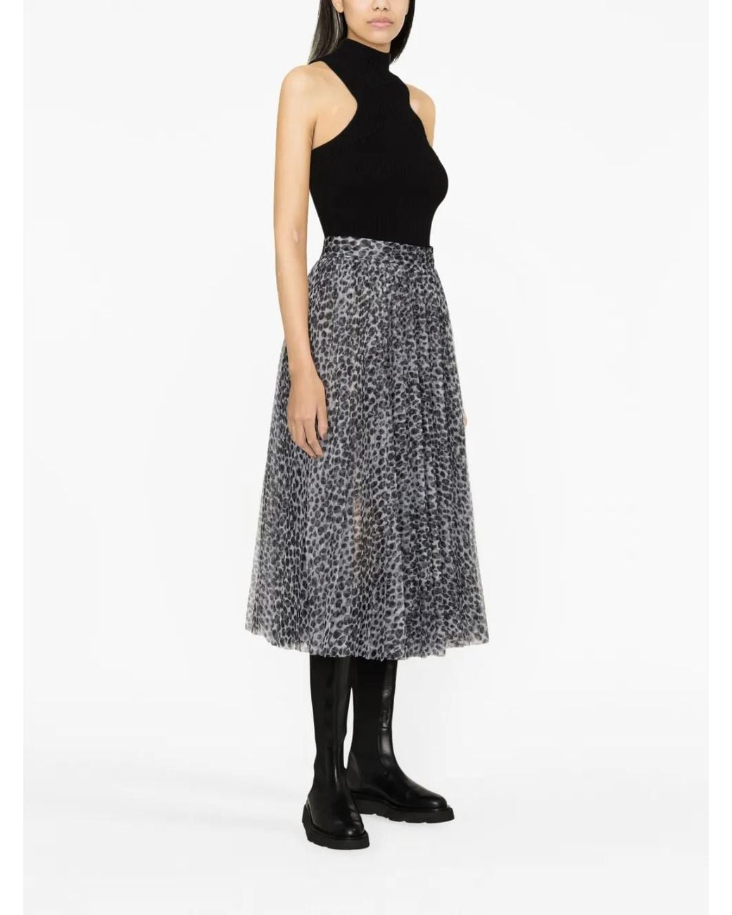 Philosophy Di Lorenzo Serafini Gray Animal-Print Pleated Midi Skirt