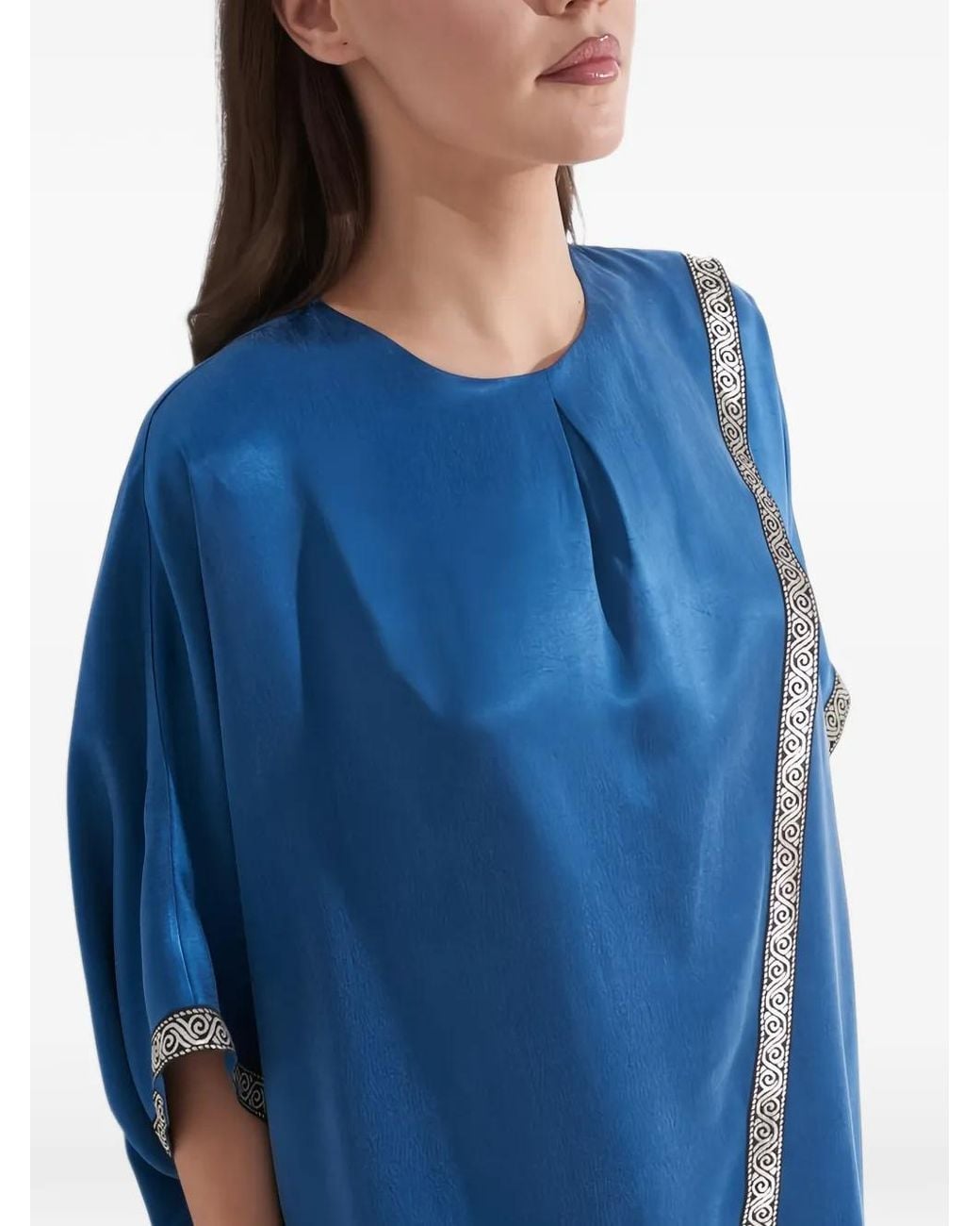 Tessitura Body Couture Blue Embroidered Oversized Tunic Top