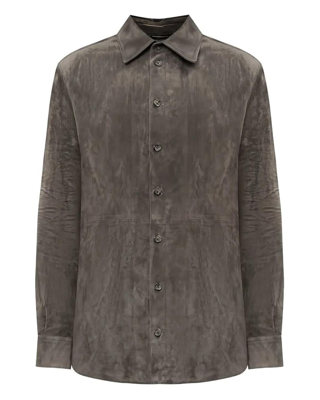 Dolce & Gabbana Brown Suede Button-Down Shirt for men