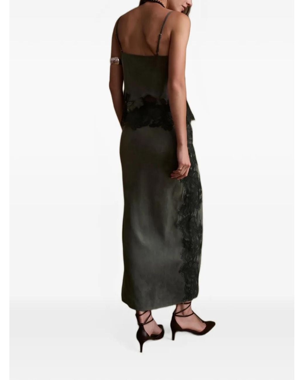 Hevron Green Nerida Lace-Trim Maxi Skirt