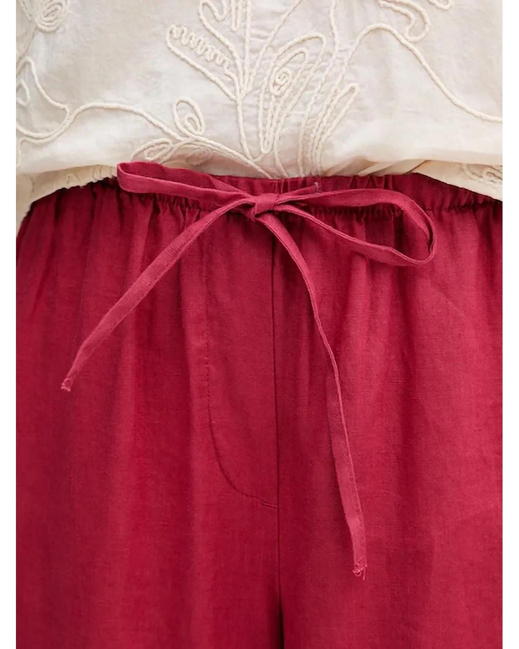 Benetton Red Drawstring-Waist Linen Trousers