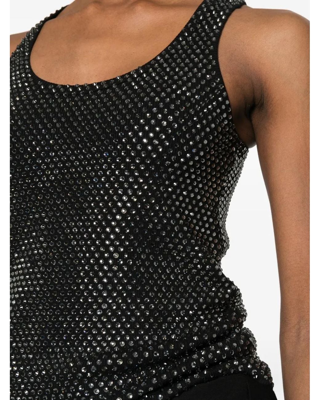 GIUSEPPE DI MORABITO Black Crystal-Embellished Ribbed-Knit Top