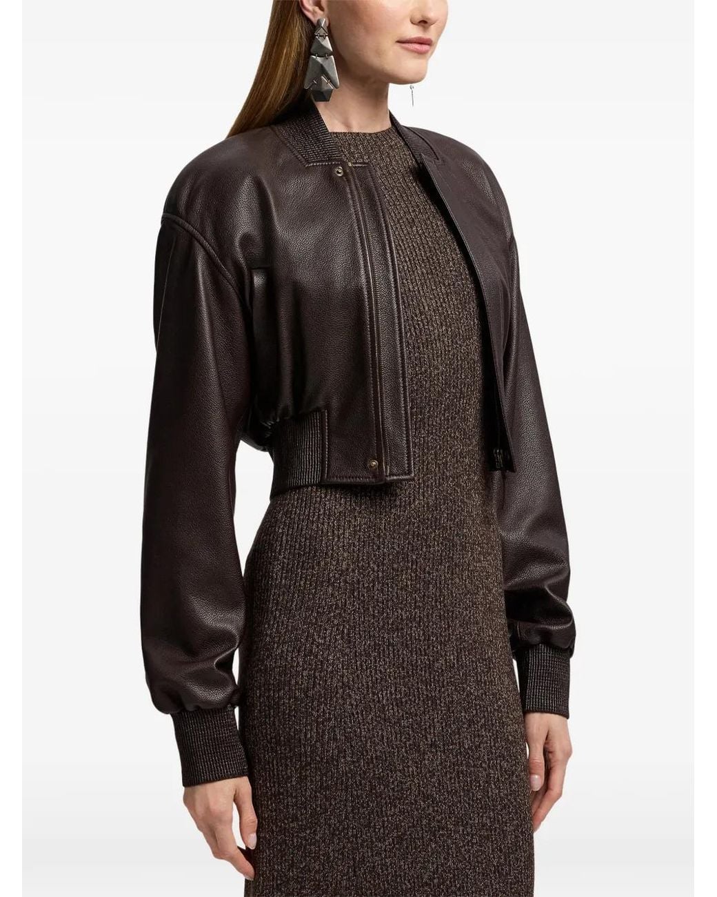 Ralph Lauren Brown Noland Crop Leather Jacket