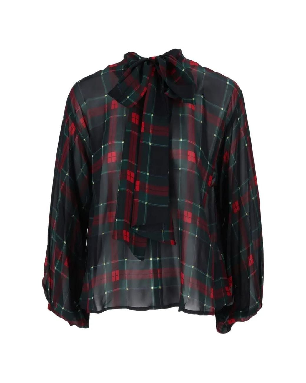 Shirtaporter Black Tartan-Print Pussy-Bow Blouse