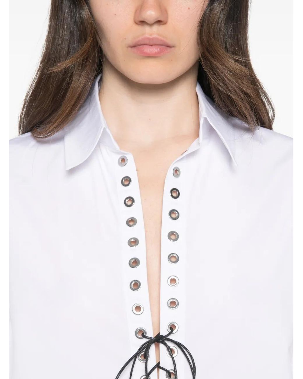 Patrizia Pepe White Lace-Up Eyelet-Embellished Shirt