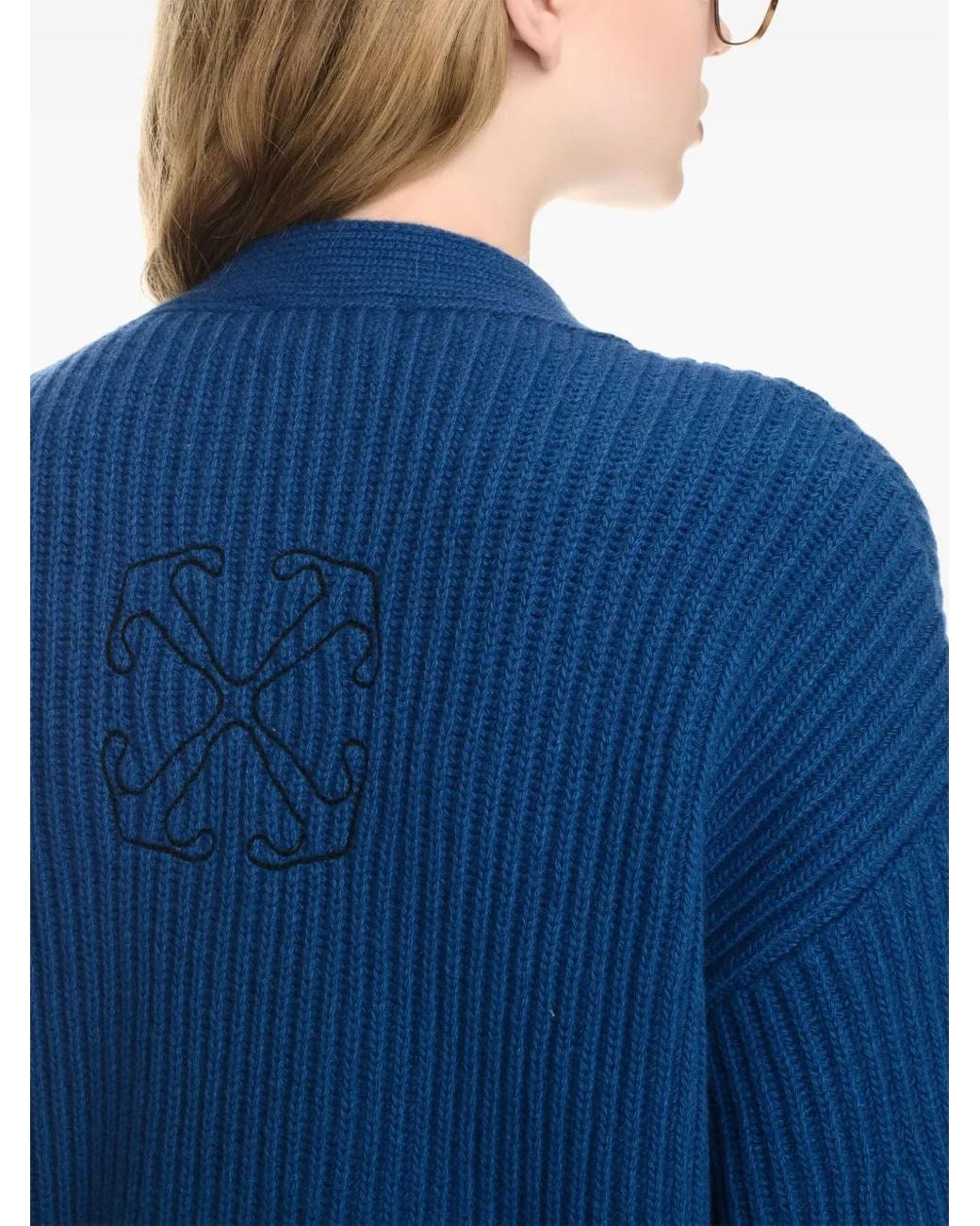 Off-White c/o Virgil Abloh Blue Logo-Embroidered Cardigan