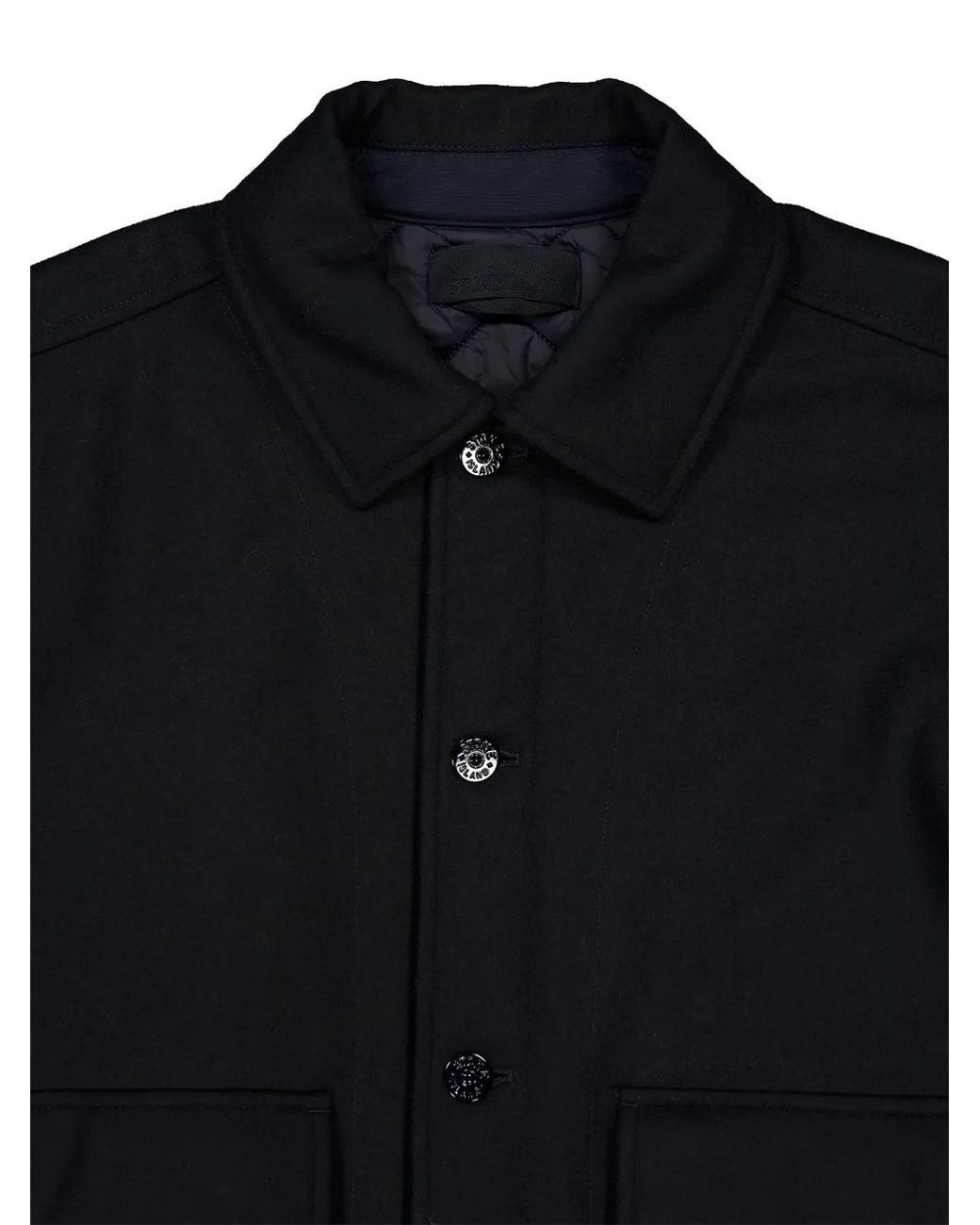 Stone Island Blue Button-Up Logo-Patch Wool Jacket for men