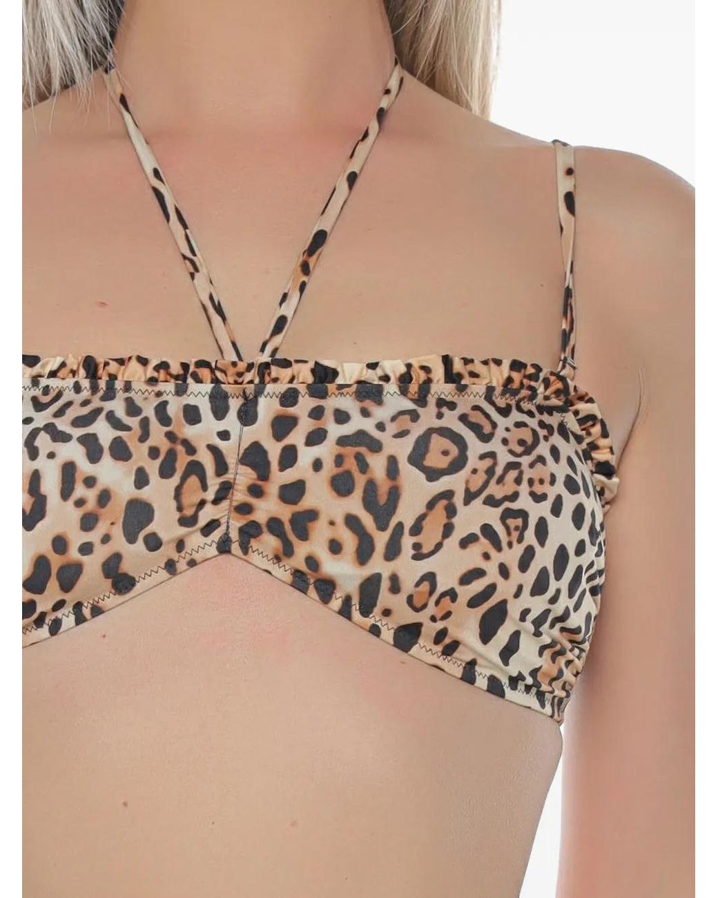 Mc2 Saint Barth Brown Leopard-Print Ruffled Bikini Top