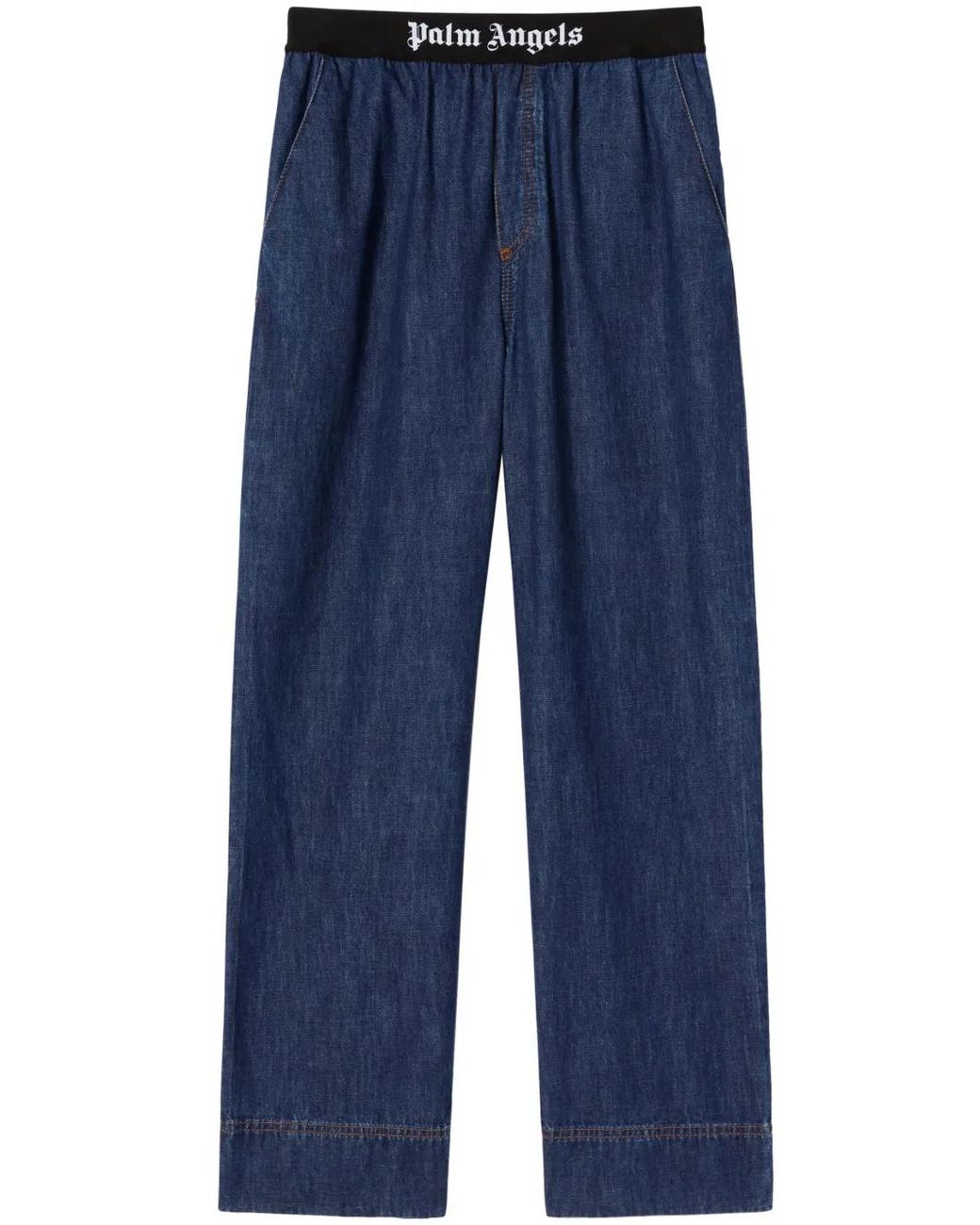 Palm Angels Blue Logo-Tape Denim Pajama Bottoms