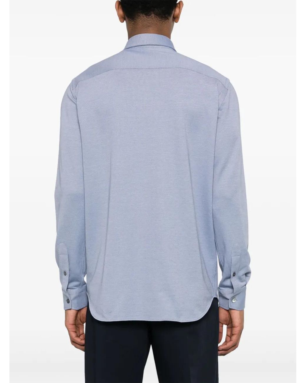 Brioni Blue Long-Sleeves Cotton Shirt for men