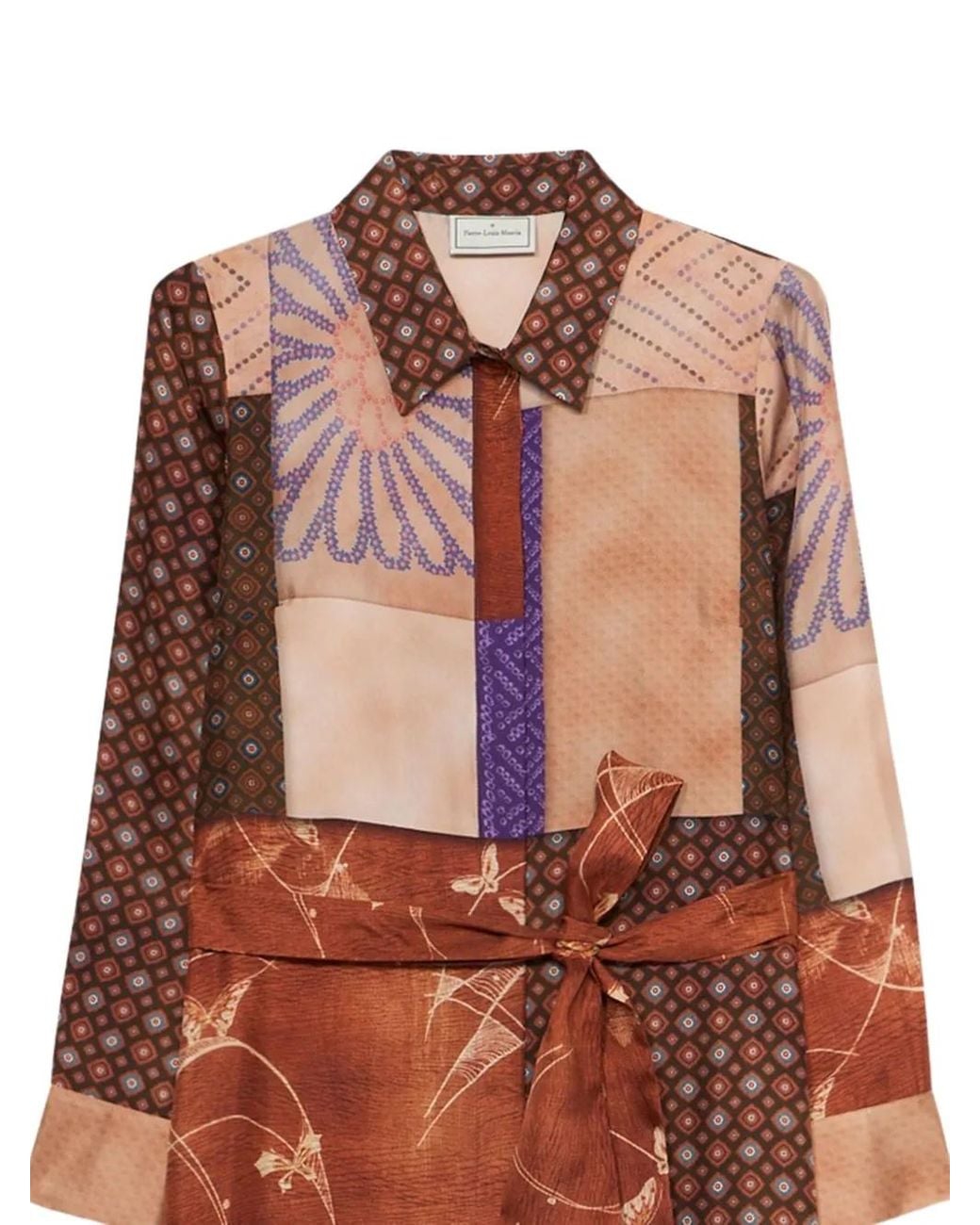 Pierre Louis Mascia Brown Aloe Patchwork Belted Dress