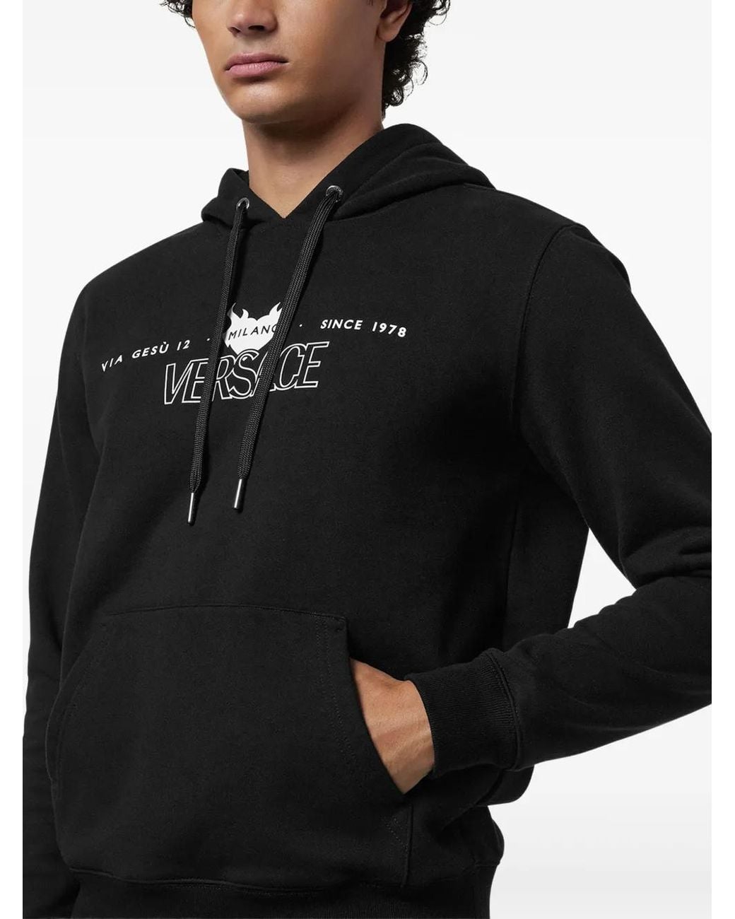 Sudadera Con Capucha Y Logo Versace de hombre de color Black