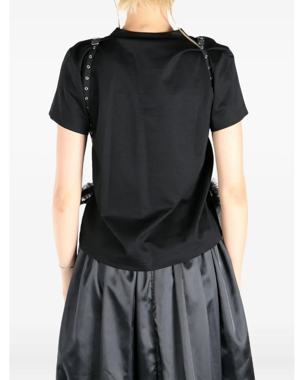 Noir Kei Ninomiya Black Tulle-Detailing T-Shirt