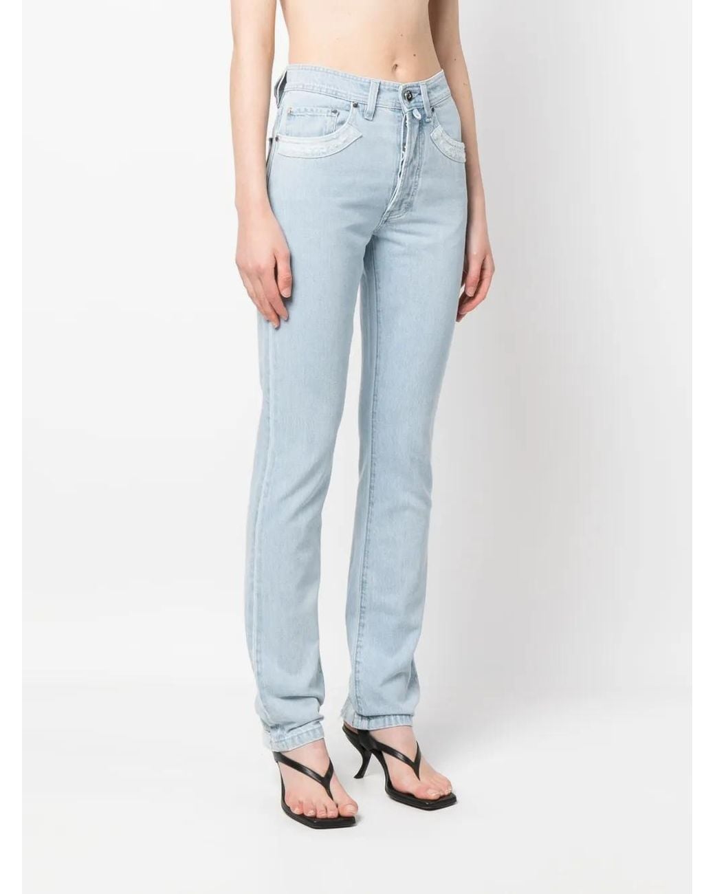 032c Blue Double Shift Ripped-Patch Straight-Leg Jeans