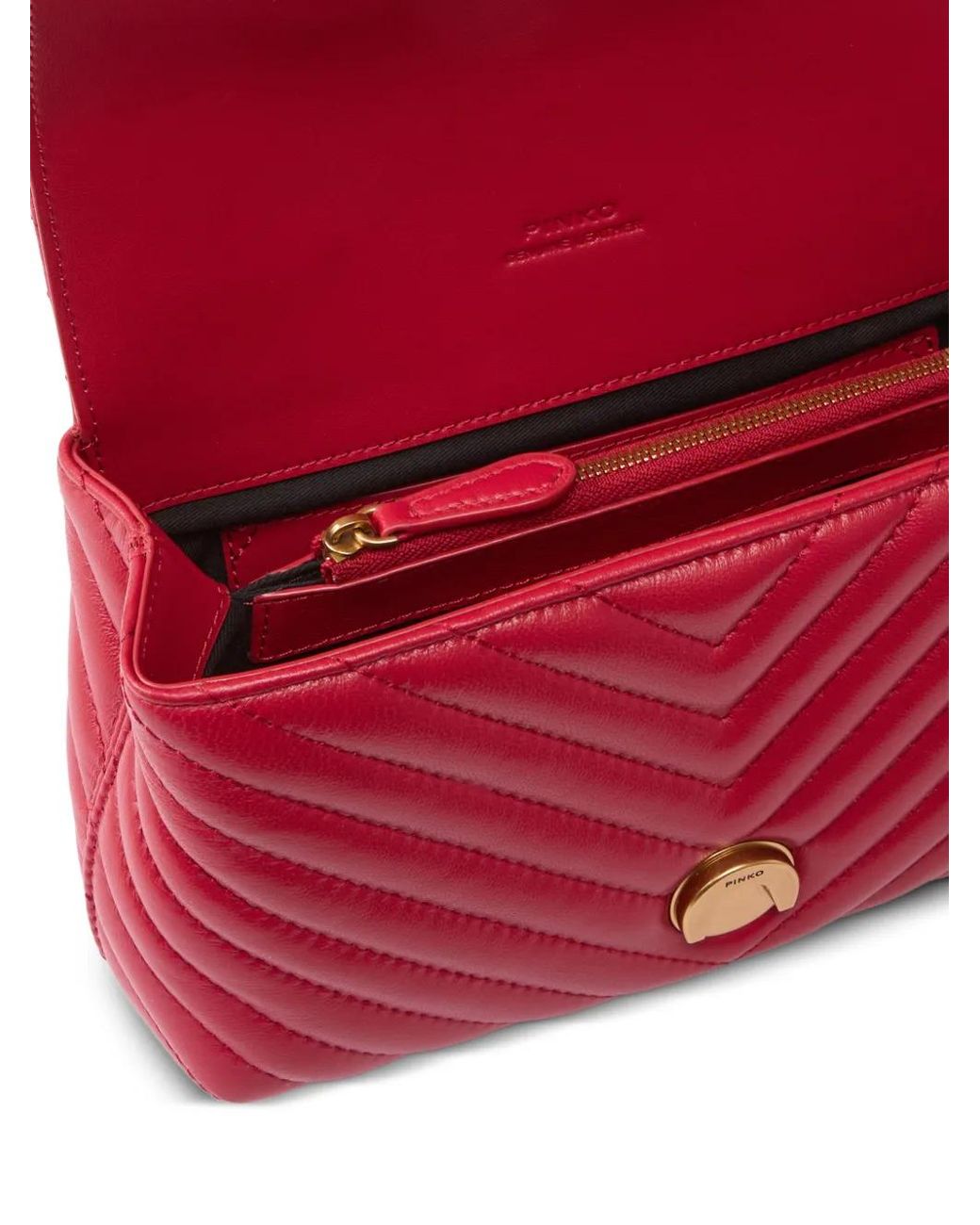 Pinko Red Love Birds Chevron-Quilted Tote Bag
