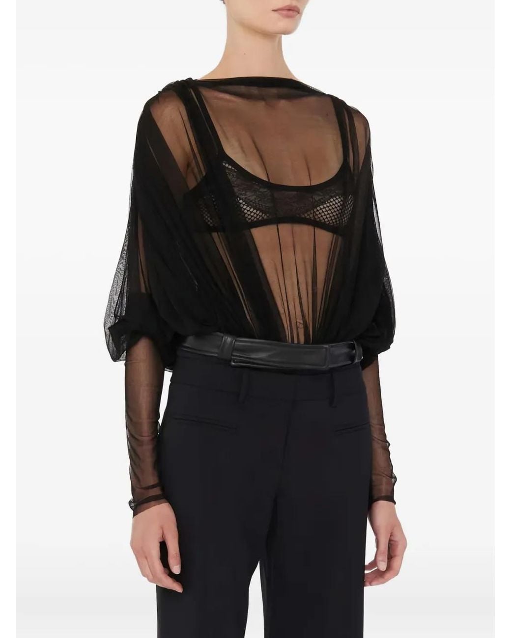 Christopher Esber Black Sheer Draped Bodysuit