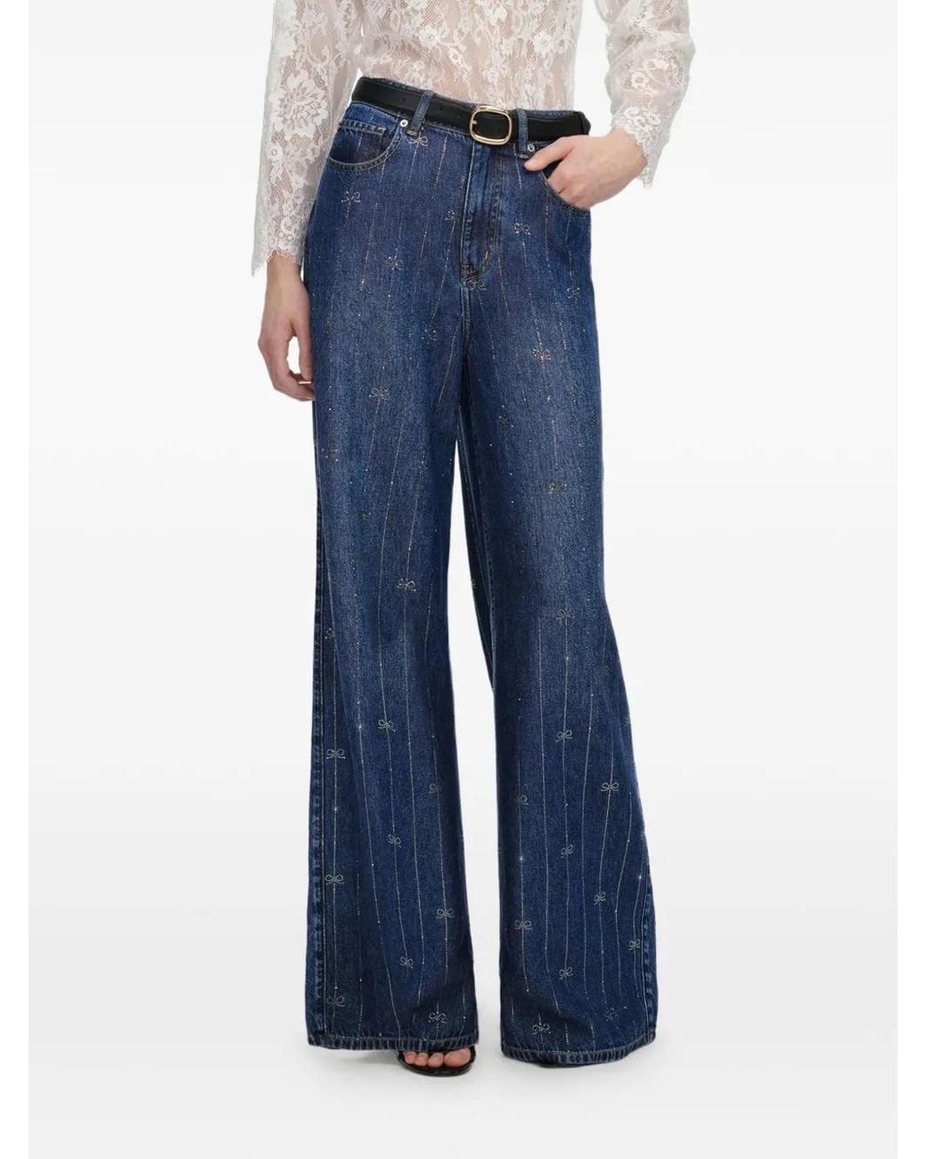 Self-Portrait Blue Jean À Imprimé Nœud Et Strass