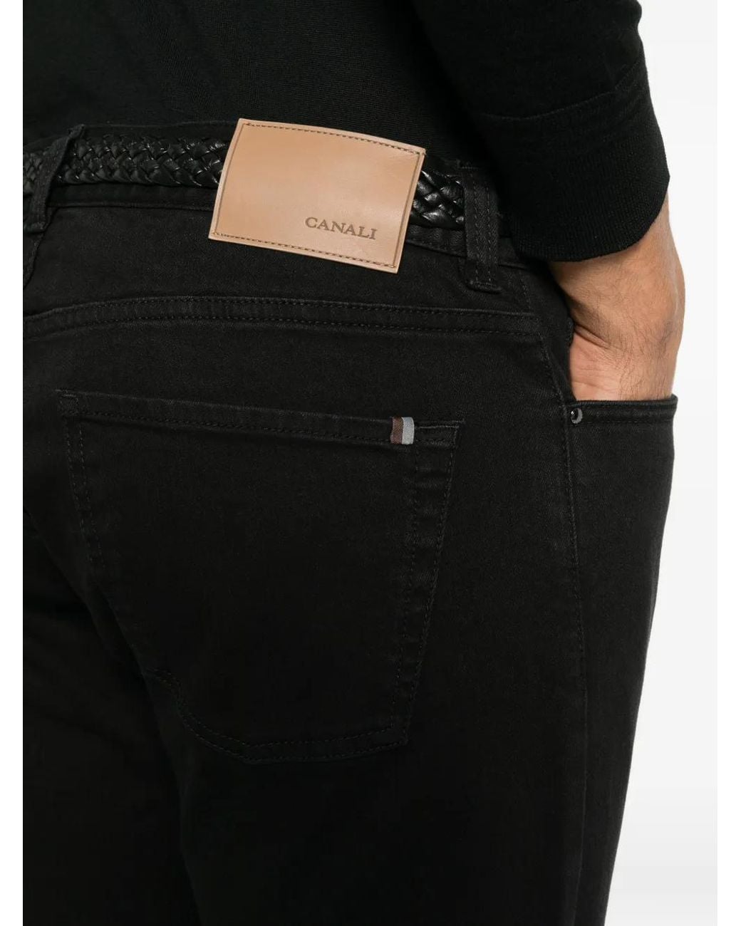 Canali Black Logo-Patch Jeans for men