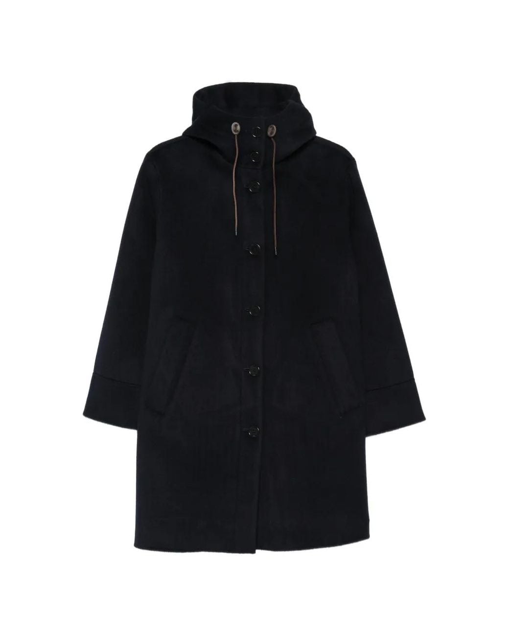 Aspesi Black Hooded Button-Up Coat