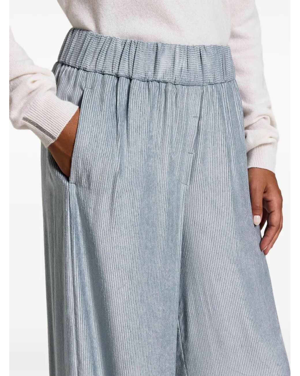 Peserico Blue Plissé-Effect Wide-Leg Trousers