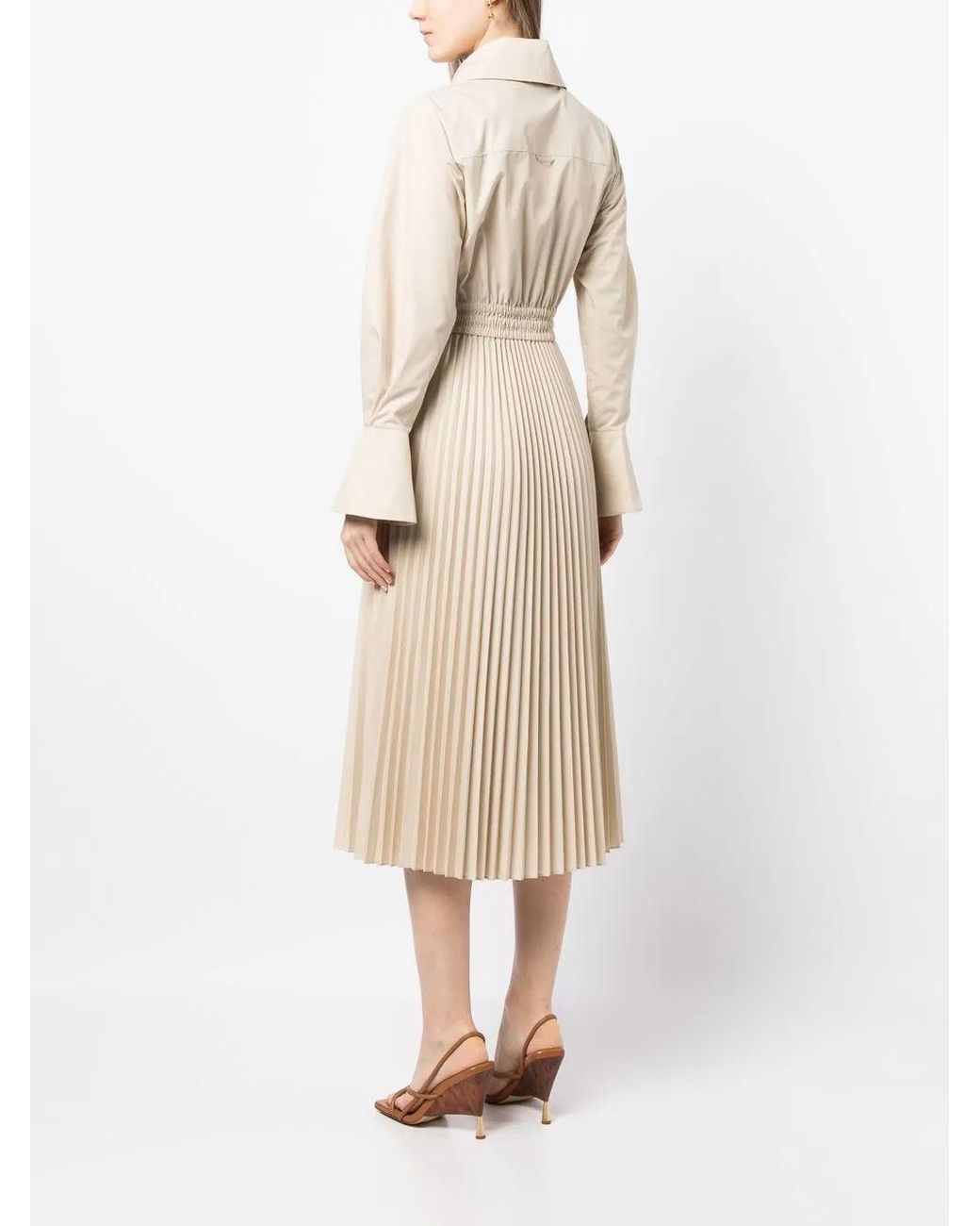 Jonathan Simkhai Natural Oversized-Collar Pleated Shirt Dress