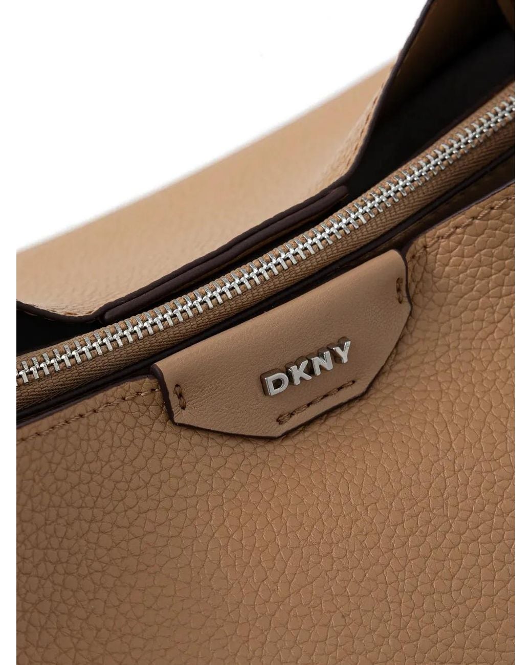 DKNY Brown Pebbled Leather Logo-Plaque Tote Bag
