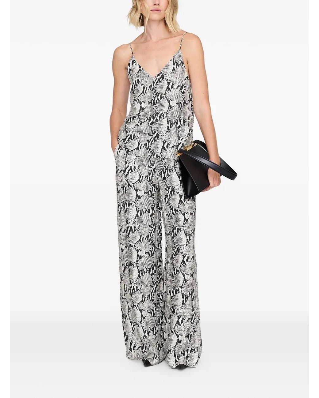 Anine Bing Gray Ellen Python Print Lace Top