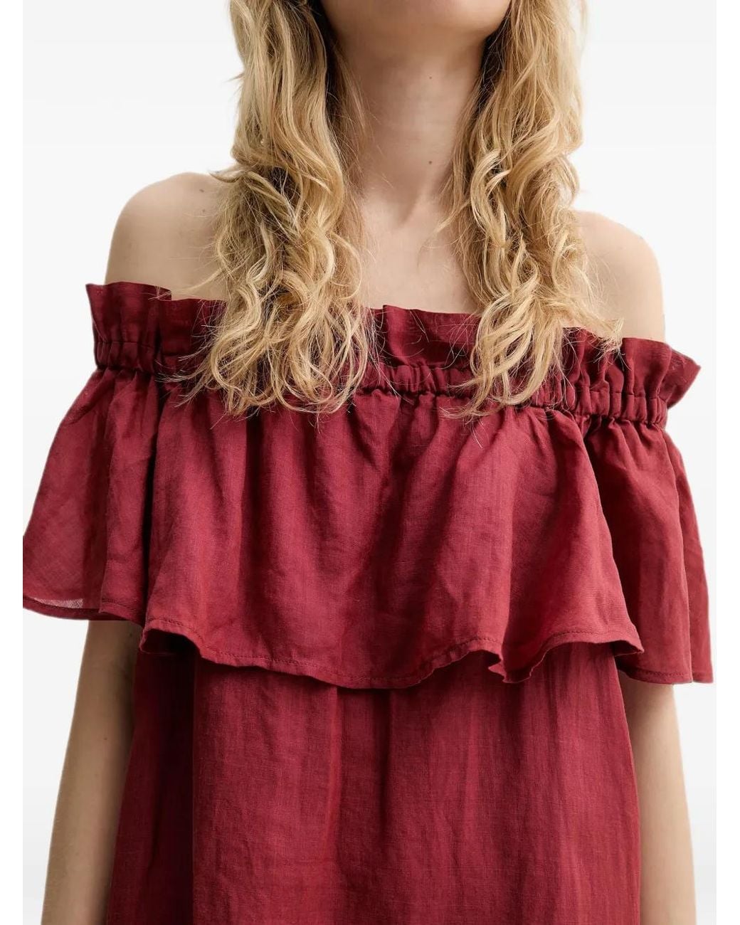 Marc O' Polo Red Off-Shoulder Ruffled Mini Dress