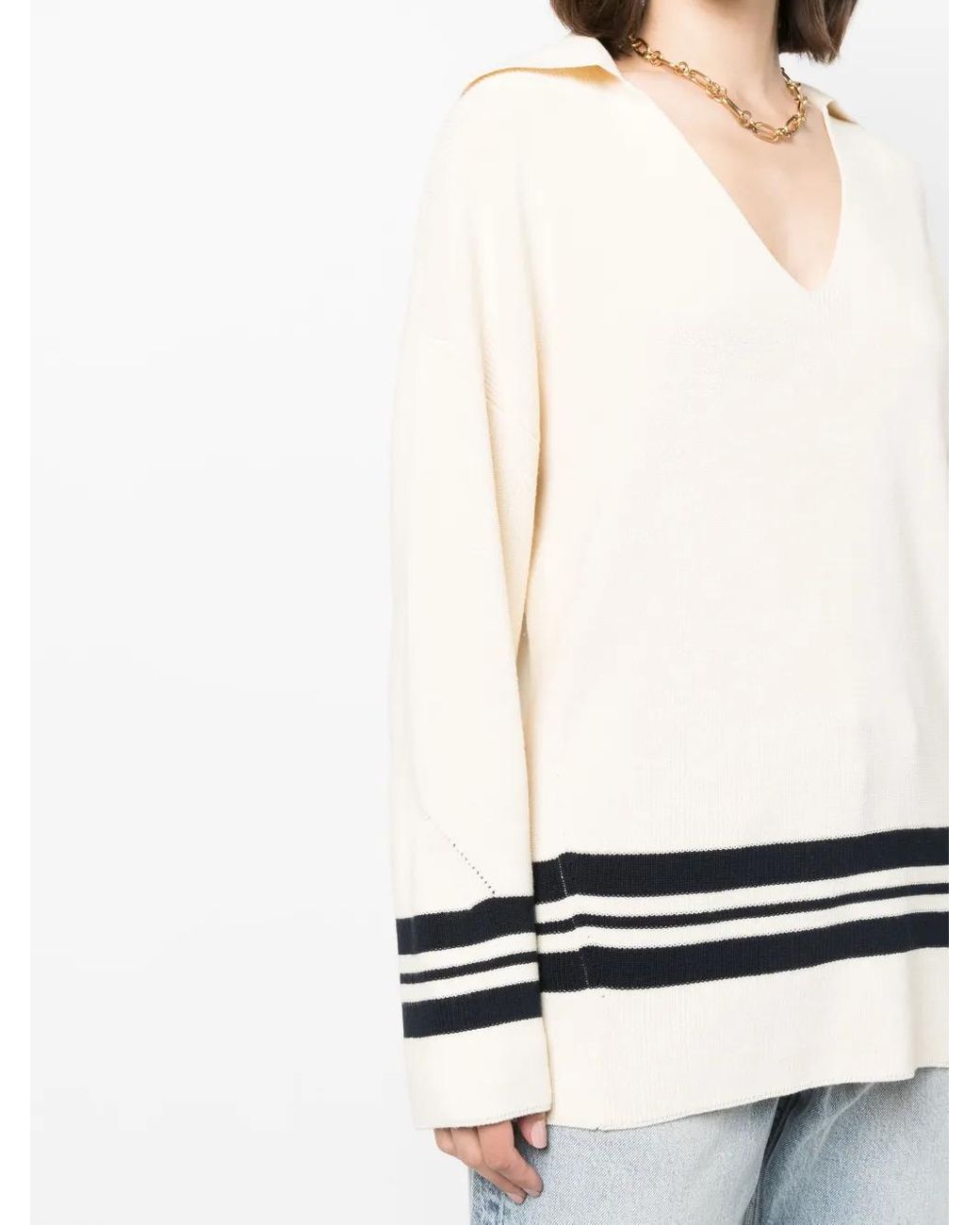 Rag & Bone White Stripe-Trim Oversized Jumper