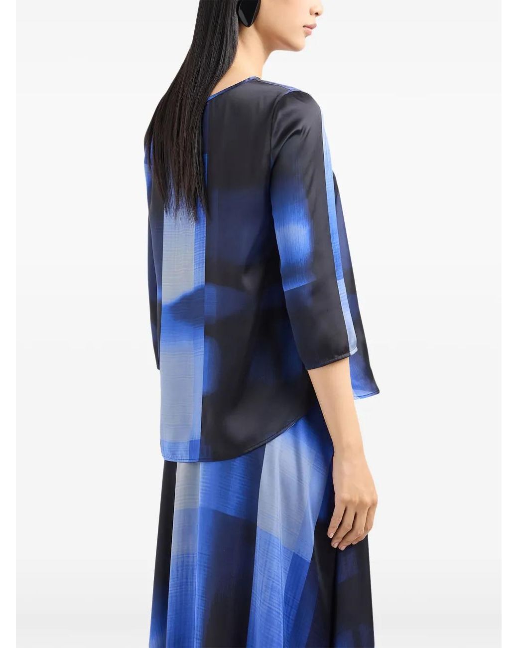 Emporio Armani Blue Colour-Block-Print Keyhole Blouse