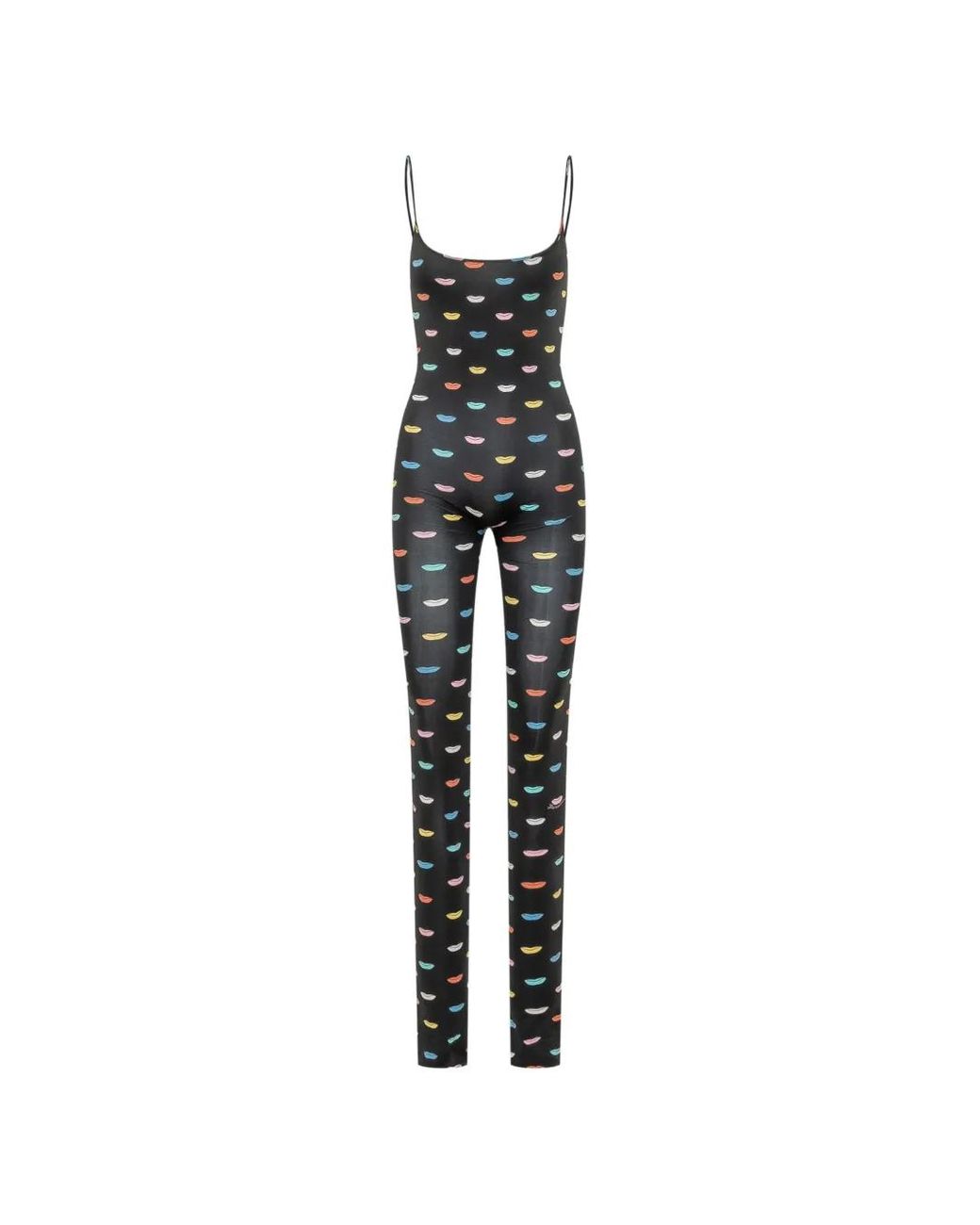 Fiorucci Black Lips-Print Spaghetti-Strap Jumpsuit