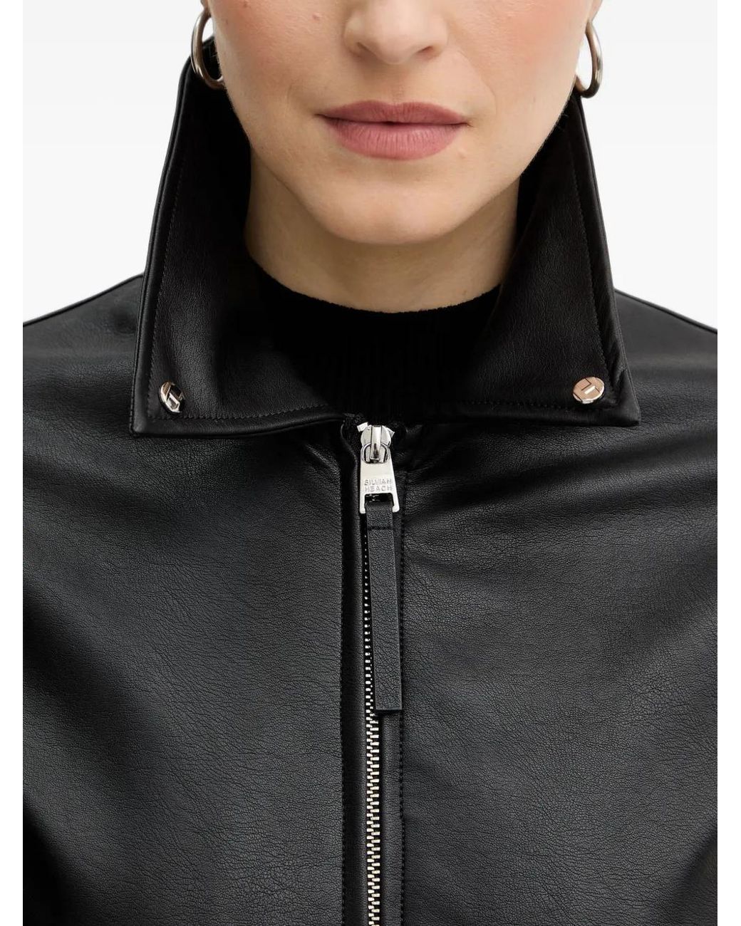Silvian Heach Black Veste Oversize À Col En Fourrure De Renard