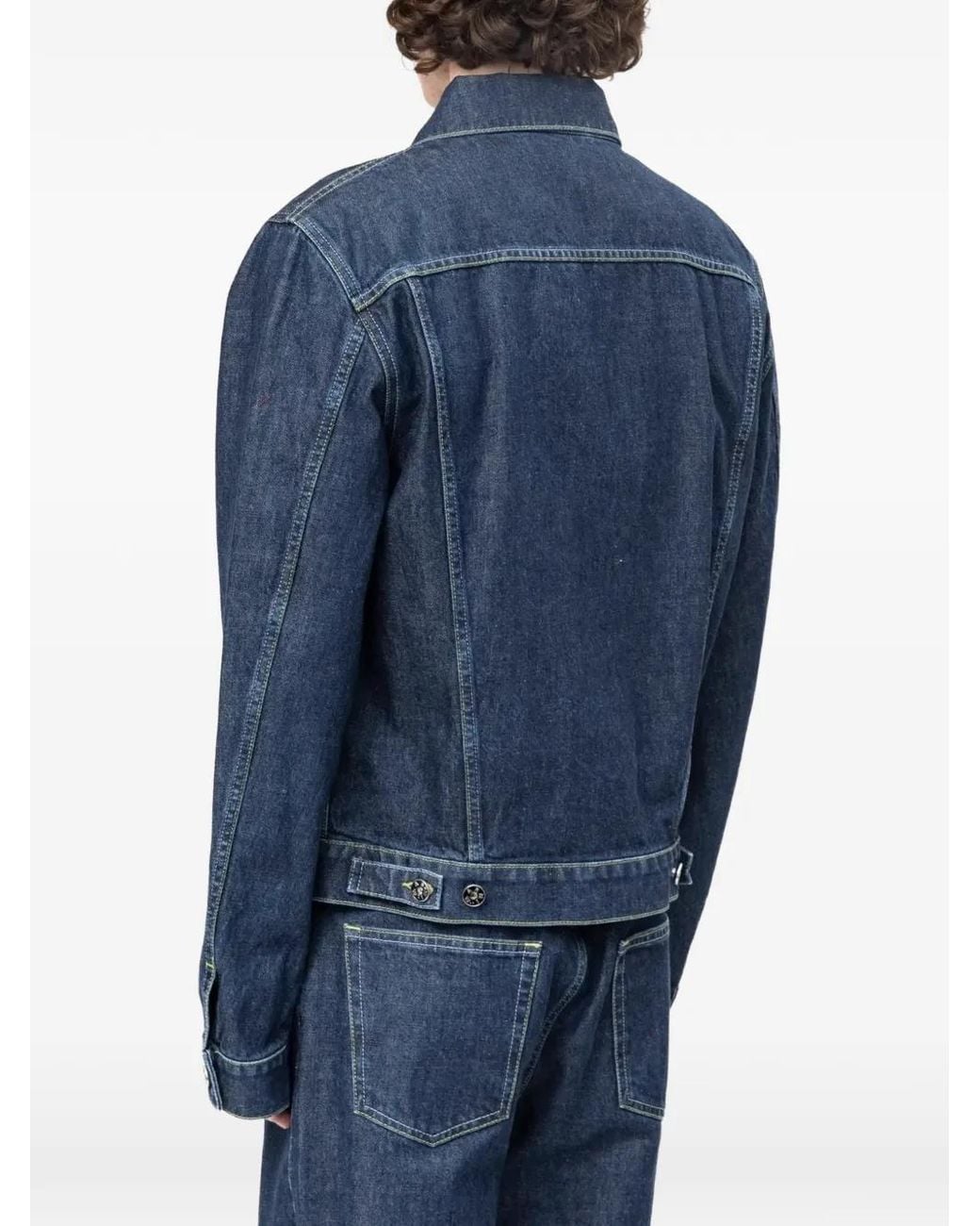 Marni Blue Logo-Embroidered Denim Jacket for men