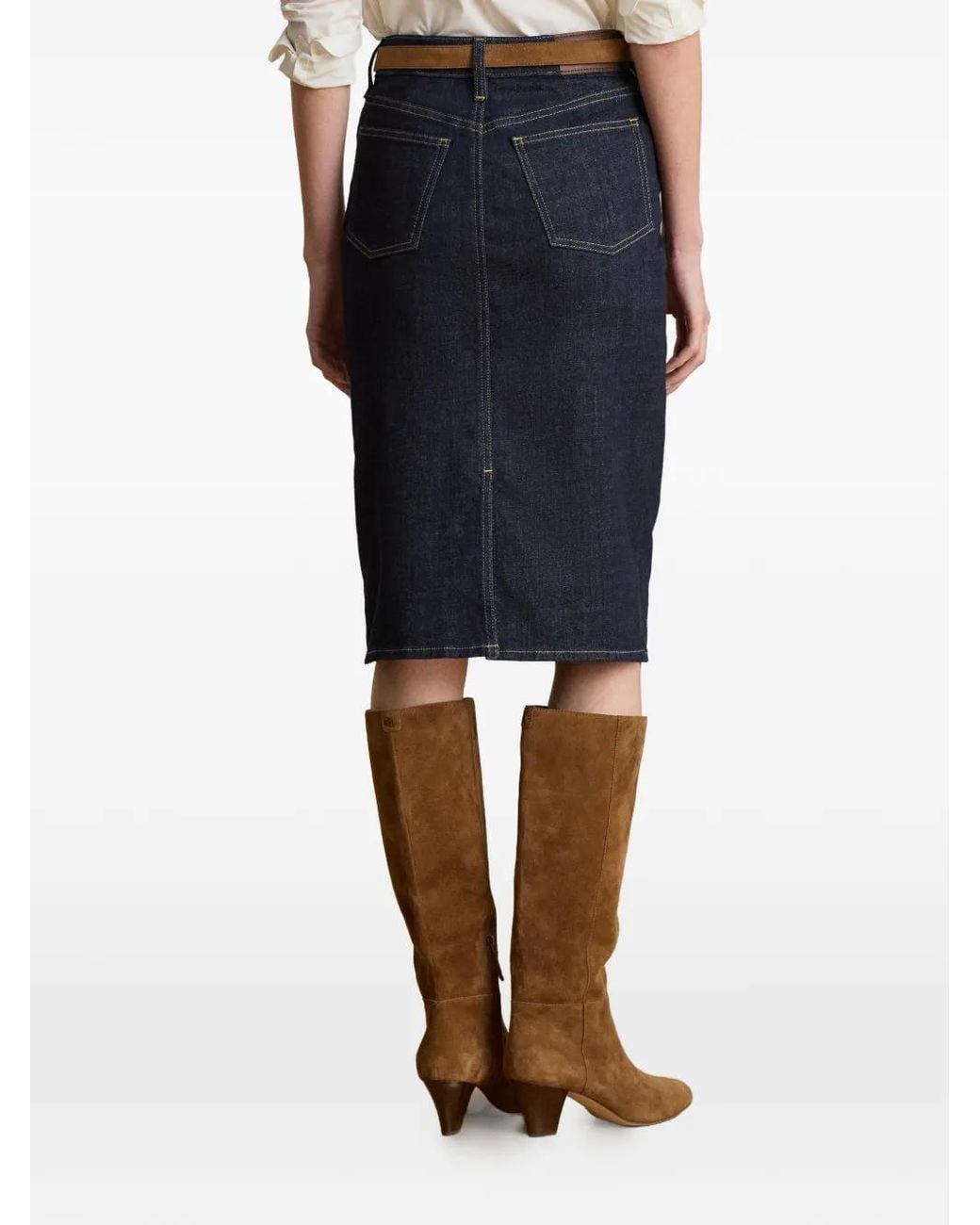 Ralph Lauren Blue Denim Pencil Midi Skirt