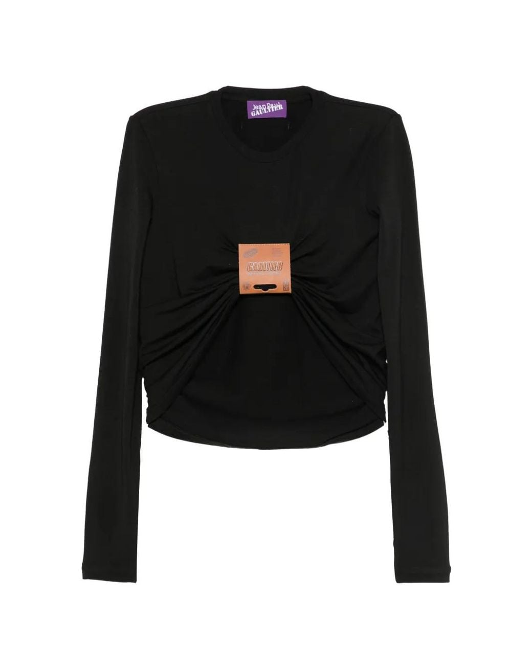 Jean Paul Gaultier Black Logo-Patch Gathered Top