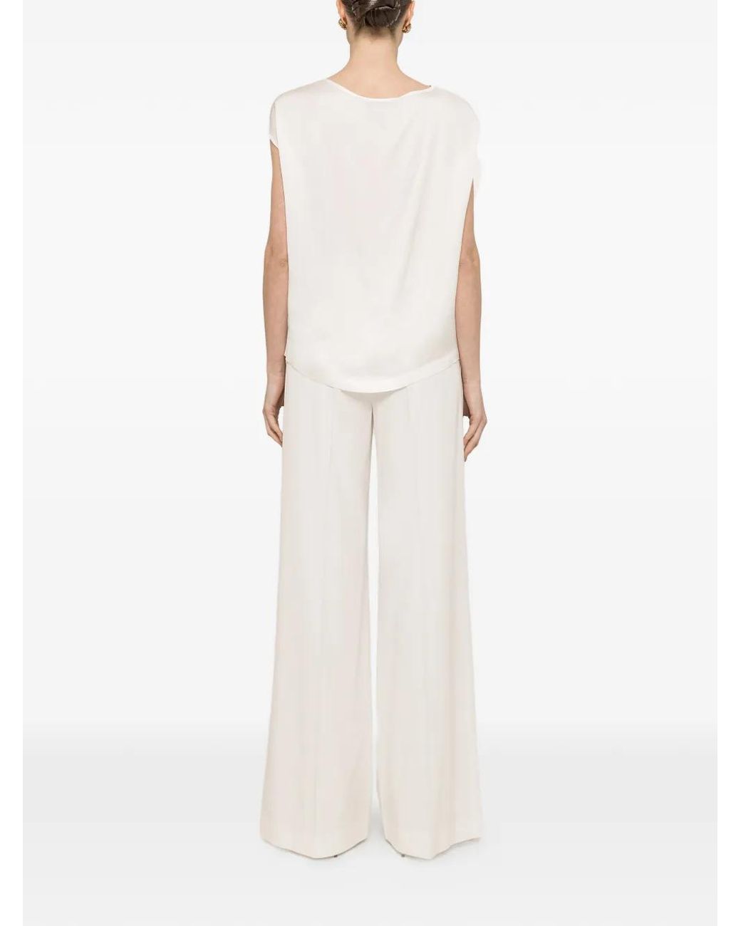 Nissa White Floral-Detail Viscose Top