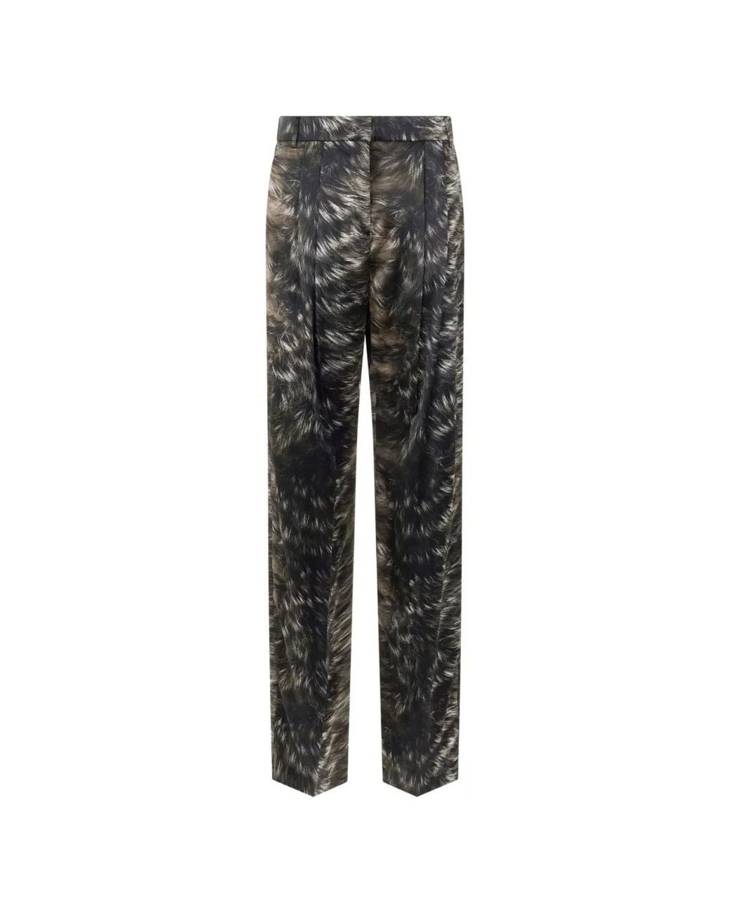 Roberto Cavalli Gray Fur-Print Pleated Trousers