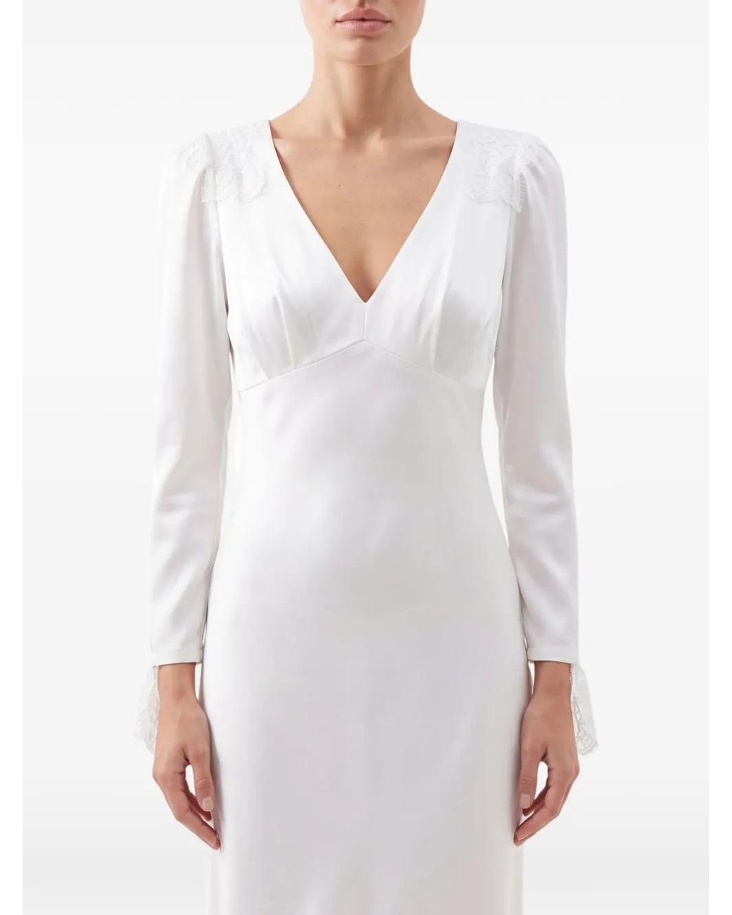 POST MERIDIEM White Lace-Trim Fitted Midi Dress